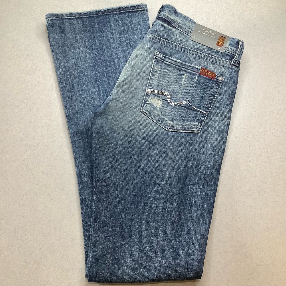 7 For All Mankind Jeans 30X35.5 SLIM Rocker Flare Vintage Enamel Stud Nakita NWT
